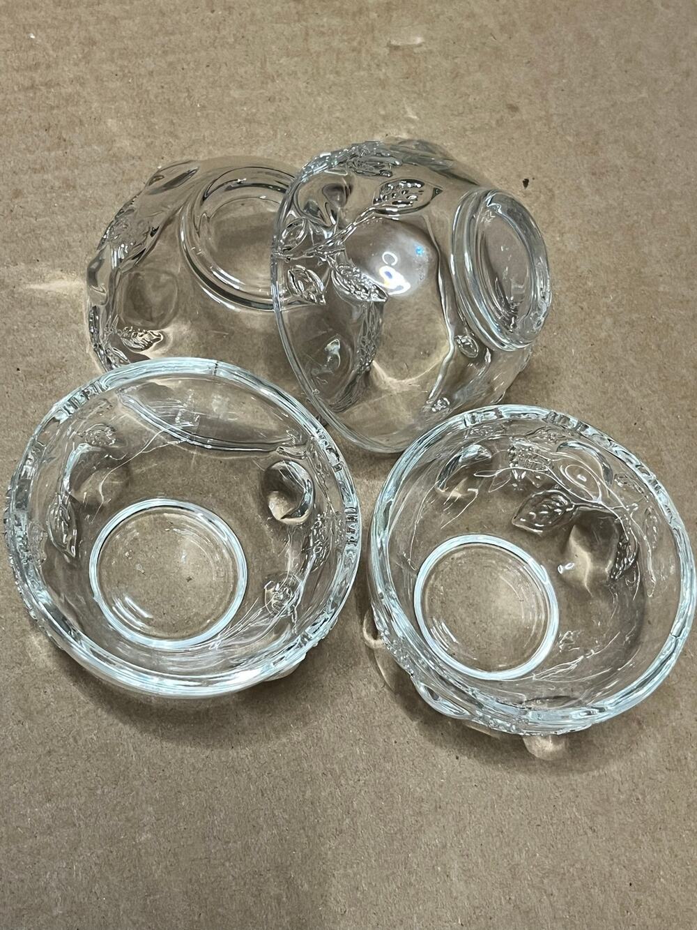 Vintage Clear Glass Dipping Bowls Set of 4 Fruit Embossed Summer Party